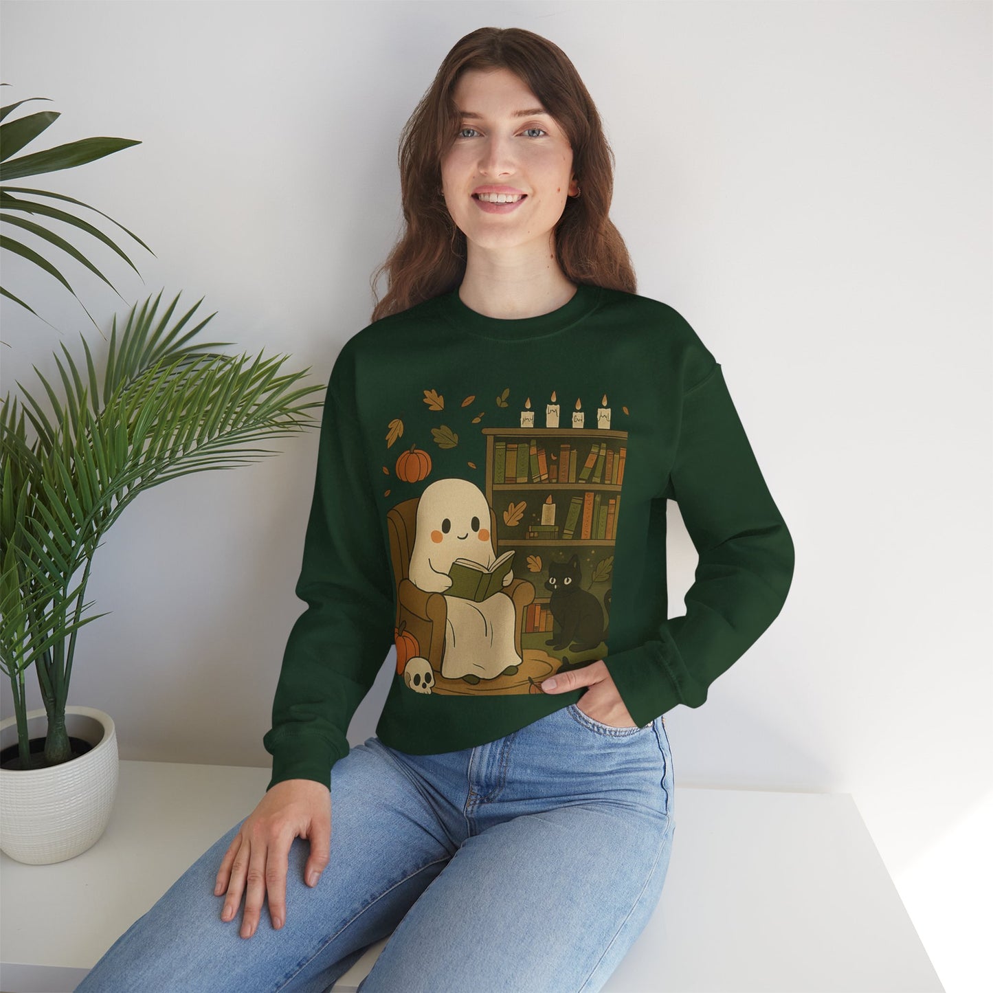 “Boo & Books” – Cozy Halloween Sweatshirt