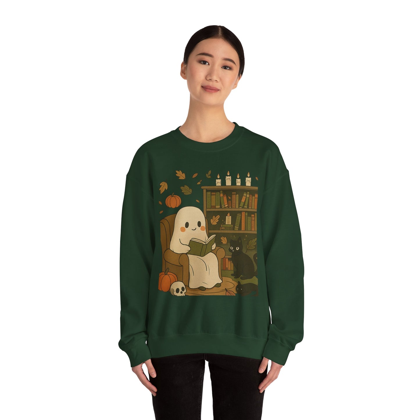 “Boo & Books” – Cozy Halloween Sweatshirt