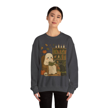 “Boo & Books” – Cozy Halloween Sweatshirt