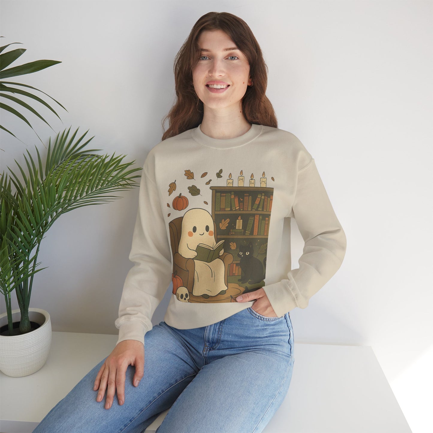 “Boo & Books” – Cozy Halloween Sweatshirt