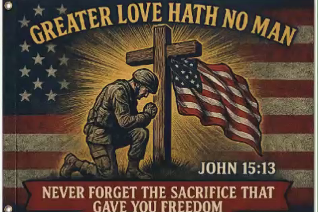 John 15:13 memorial tribute flag product design flat artwork
