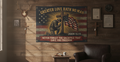 John 15:13 memorial tribute flag indoor veteran tribute mockup