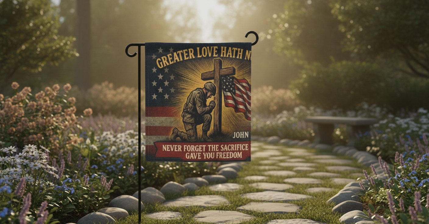 John 15:13 memorial tribute flag remembrance garden mockup